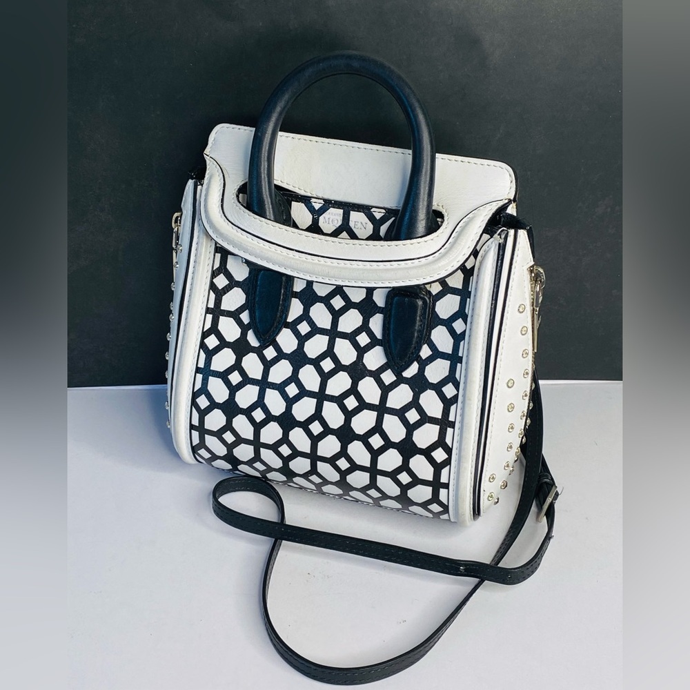 Alexander McQueen Black and White Lattice Satchel - Picture 2 of 16